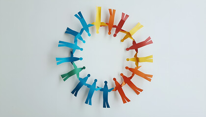 Paper human figures making circle on white background. Diversity and Inclusion concept