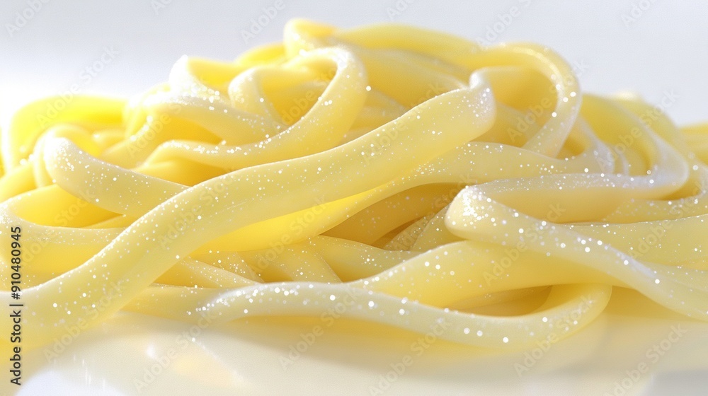 Sticker   A high-resolution photo of a yellow pasta dish adorned with numerous water droplets