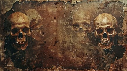 Grunge halloween skull texture with bone details in dark atmosphere