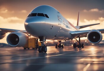 plane load truck parked airport illustration parcel 3d rendering air aircraft airliner aeroplane aerodrome arrival aviation business car cargo commercial container delivery departure drive