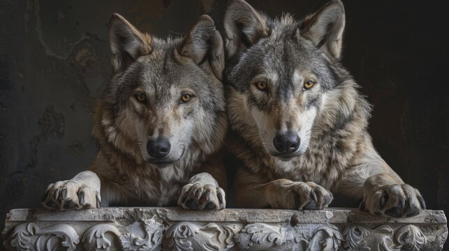 Capitoline wolf statue depicting she-wolf suckling romulus and remus in ancient rome