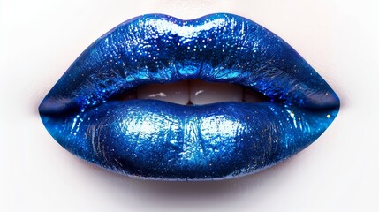 Obraz premium Glossy metallic blue lips glimmering under bright light