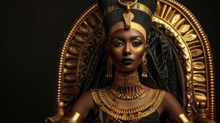 Obraz premium Regal egyptian queen adorned in gold on a throne