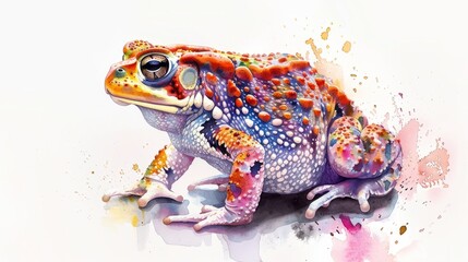Fototapeta premium Vibrant watercolor illustration of a colorful toad in a natural setting