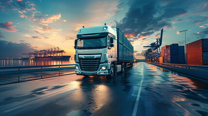 Fototapeta premium Truck on the road. Logistics and transportation concept. 3d rendering
