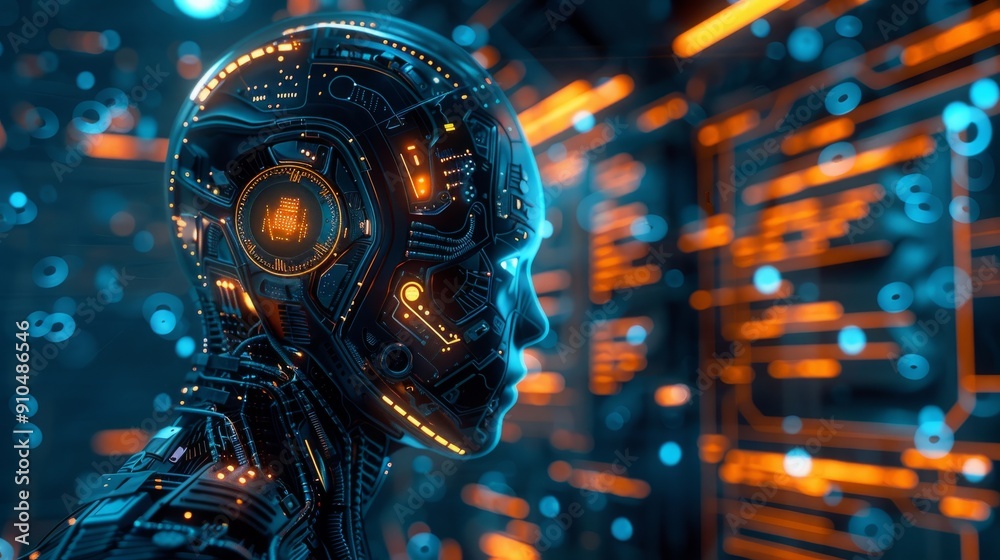 Poster exploring algorithmic wonders within an advanced machine environment