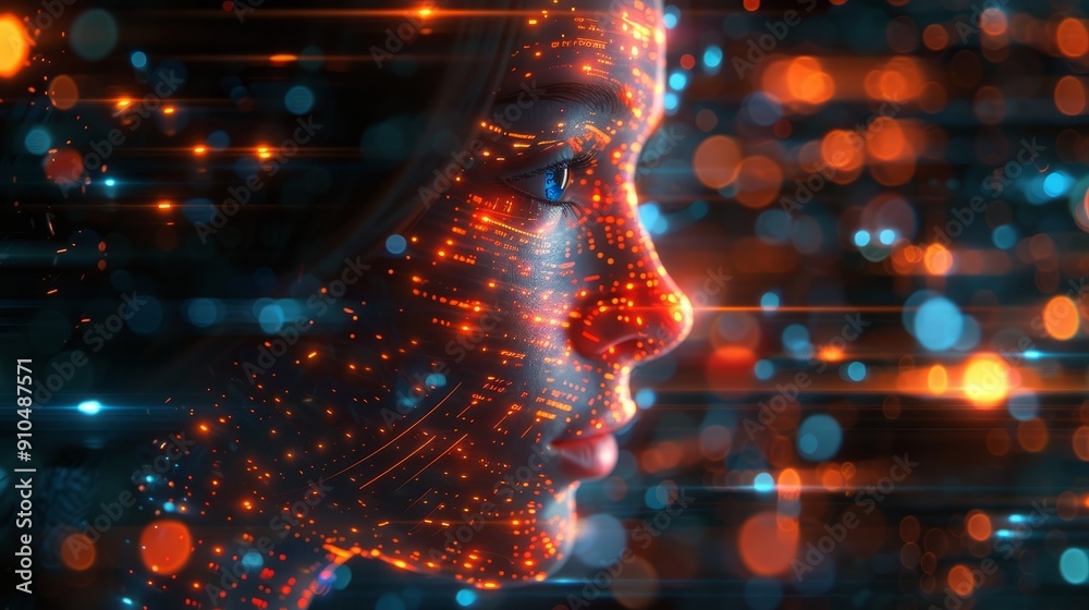 Poster ai intelligence navigating digital data streams in futuristic environment