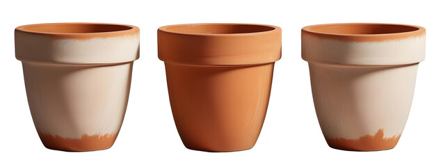 Terracotta plant pots isolated on transparent background