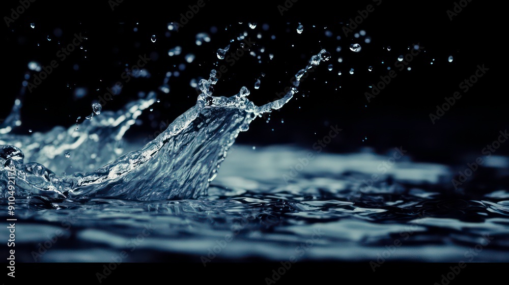 Aufkleber close-up of water droplets splashing in a dark setting.