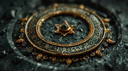 Obraz premium Close-Up Of Intricately Designed Ancient Artifact With Arabic Script
