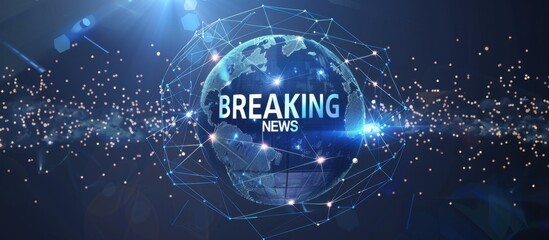 Abstract digital globe with "BREAKING NEWS" text and the words breaking news on a dark background, technology concept for an online newspaper or television set design Generative AI