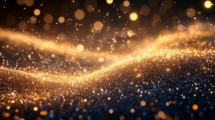 glittering lights with gold and blue hues create a magical, shimmering background, evoking feelings of luxury, elegance, and celebration