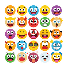 Obraz premium various colorful funny emoji set on white background