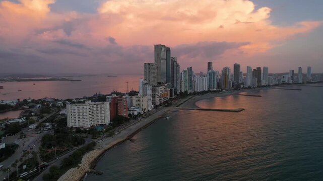 Beautiful aerial view of Bocagrande Hotel area in Cartagena Colombia