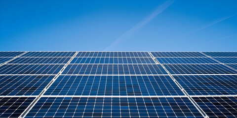 Solar Panels on Clear Day, Renewable Energy Solar Power
