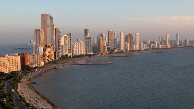 Beautiful aerial view of Bocagrande Hotel area in Cartagena Colombia