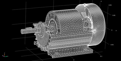 Computer 3d modeling of the motor  using a computer aided design system. Engine model. Calculation grid. © TKalinovskaya