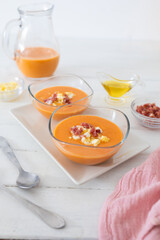 Spanish Salmorejo with Olive Oil and Toppings