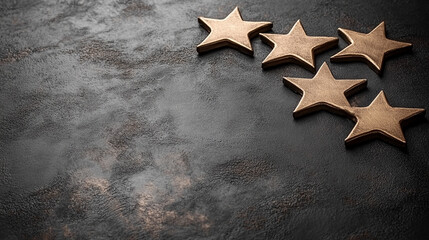 five golden stars arranged in a horizontal line, symbolizing excellence and high ratings for...