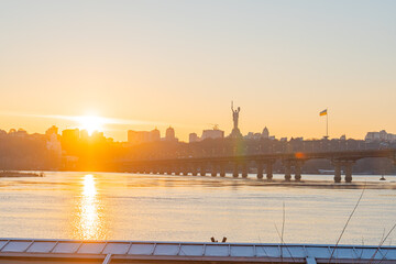The Coat of Arms of Ukraine on the shield of the Motherland Monument is unveiled in Kyiv...