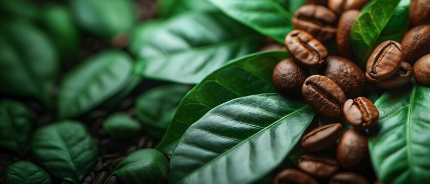 Coffee Beans on Plant Leaves