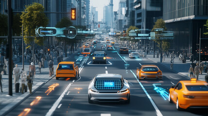 Naklejka premium 未来都市の自動運転車