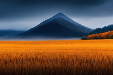 Obraz premium Crystal-clear natural scenery of abundant wheat fields in autumn, showcasing golden hues and a bountiful harvest.