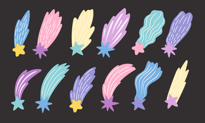 Colorful falling stars with tails collection