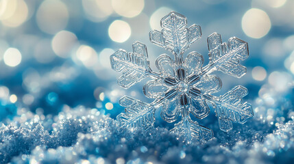 Macro Snowflake on Blue Glitter Snow
