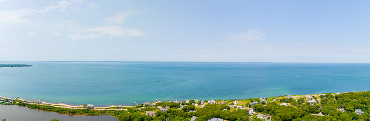 Marthas Vineyard, Massachusetts, USA. Aerial view of luxury beach and summer homes