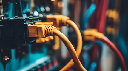 Cables connecting to a computer network, representing the concept of communication and connectivity.