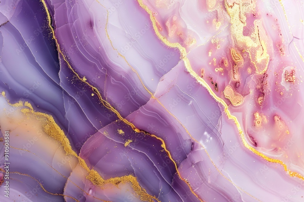 Poster a close-up shot of a beautiful purple and gold marble, ideal for use in product design or as a decor
