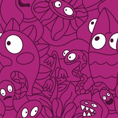 Cartoon doodle Halloween aliens seamless monster pattern for wrapping paper