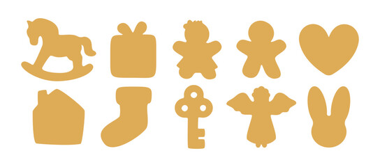 Christmas gingerbread cookie silhouette. Holiday templates for cutter craft machine. Cut shape for stencil isolated on white background. Flat cute vector illustration
