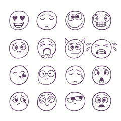 Hand drawn emoticons set with different emotions