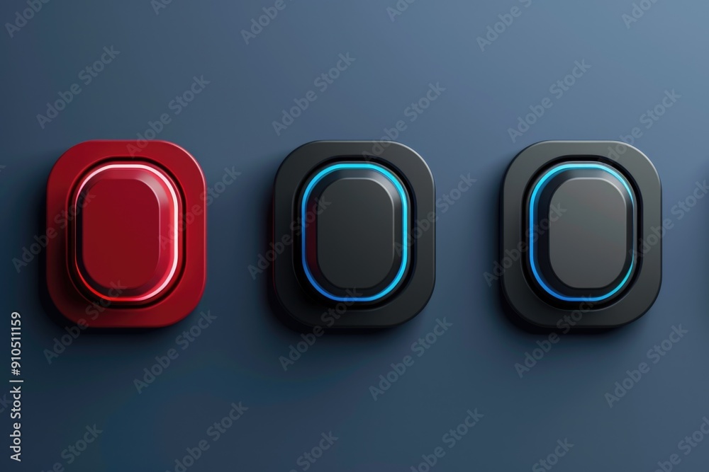 Poster A row of four colorful push buttons with different designs and textures