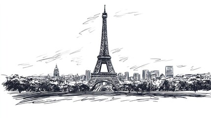 Hand-drawn sketch of a famous Parisian landmark.