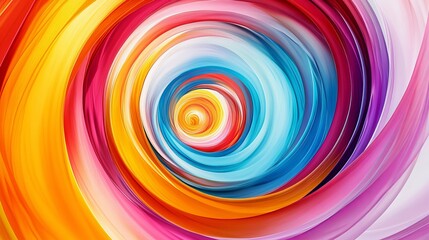 Obraz premium Vibrant rings of color swirl against a pure white backdrop. An eye-catching abstract design perfect for various creative projects.