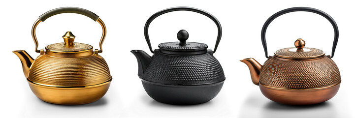 Tea Pots: golden, black and bronze 