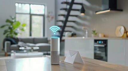 A smart home assistant device announcing a new email, illustrating the role of technology in managing digital communications