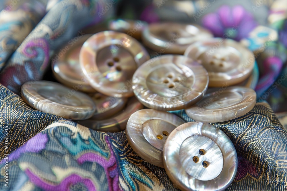 Poster A collection of buttons arranged on a flat surface