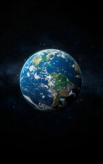 Obraz premium A detailed globe of Earth spins, revealing its dotted texture against a cosmic backdrop filled with stars and space