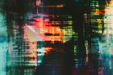 Naklejka premium Abstract representation of a city at night, featuring bold colors and geometric shapes