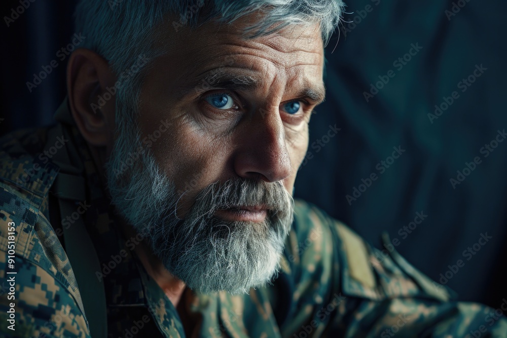 Poster A close-up shot of a man with a beard, suitable for use in editorial or commercial contexts