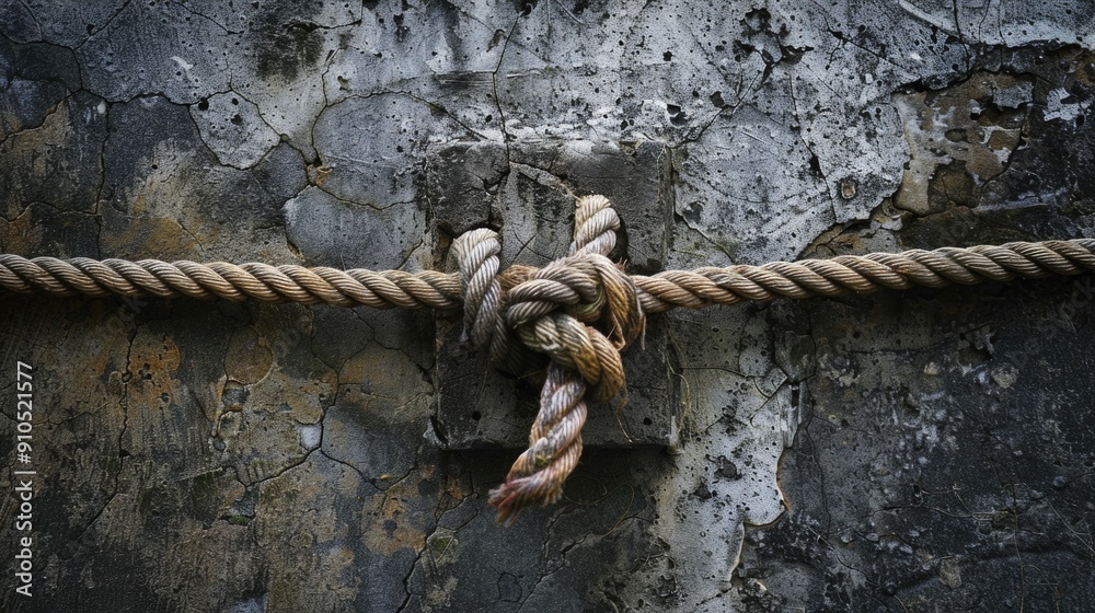 Poster a close-up view of a rope wrapped around a wall, suitable for use in construction or outdoor setting