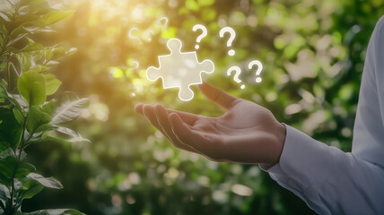 パズルのアイコンを持つ手