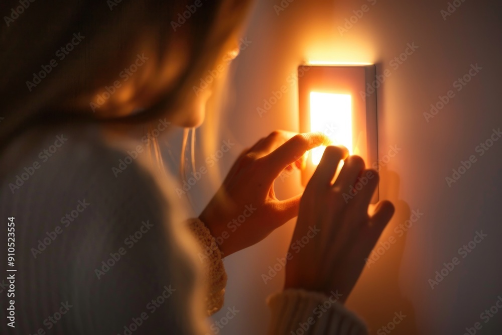 Poster A person trying to find their way in the dark, using a light switch to illuminate the surroundings