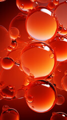 Orange Soap Bubbles on Red Background, Abstract Image, Texture, Pattern, Wallpaper, Cover and Screen of Smartphone, Cell Phone, Computer, Laptop, 9:16 and 16:9 Format