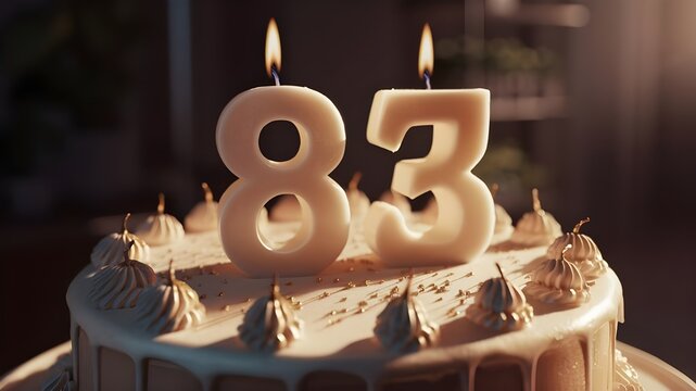 83rd birthday cake with candles, eighty-three birthday celebration, happy birthday 83 years celebration