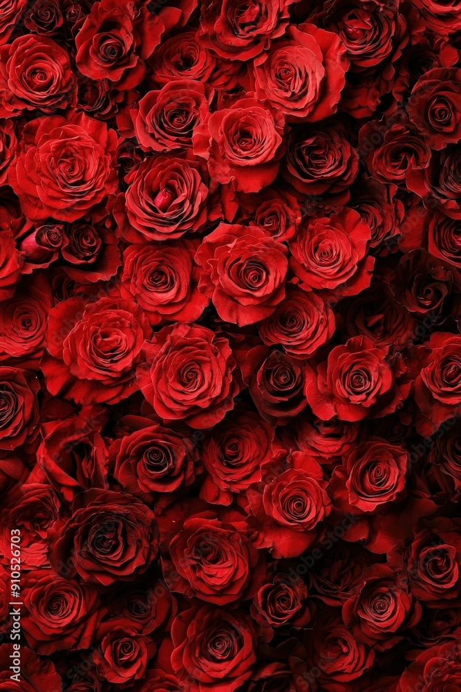 Aufkleber a dense arrangement of red roses showcases their rich color and intricate petals, creating a romanti